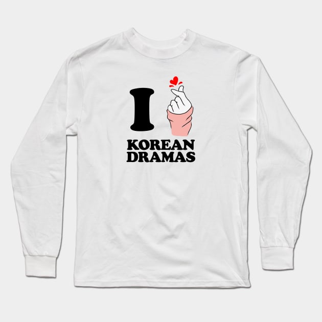 i love korean drama finger heart black Long Sleeve T-Shirt by Typography Dose